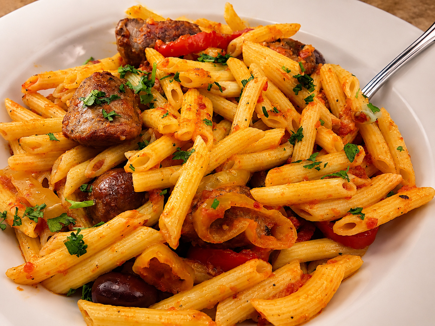 Penne with sausage and peppers
